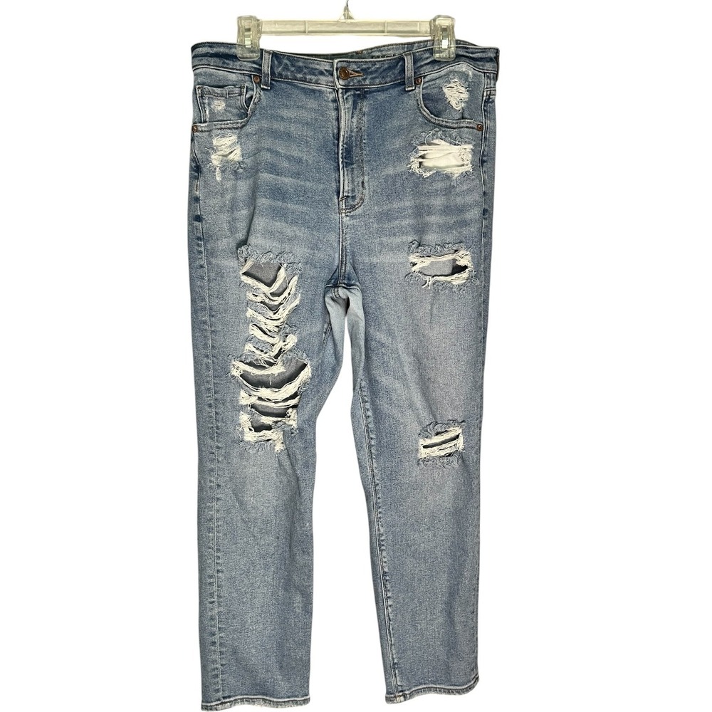American Eagle Women's Mom Jeans Distressed Many Holes 14 34x27‎ Stretch